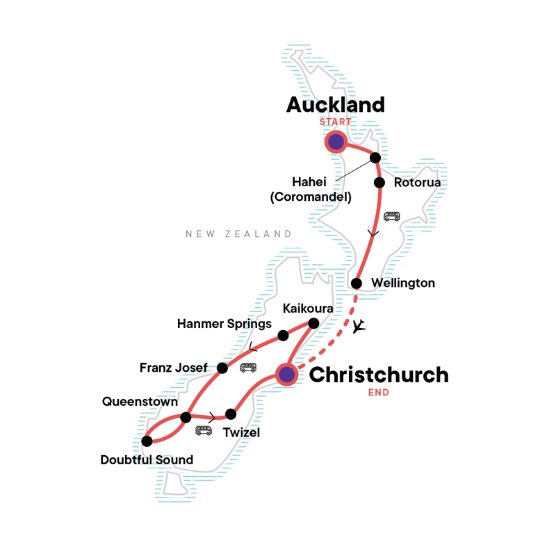 G Adventures Map - Highlights of New Zealand