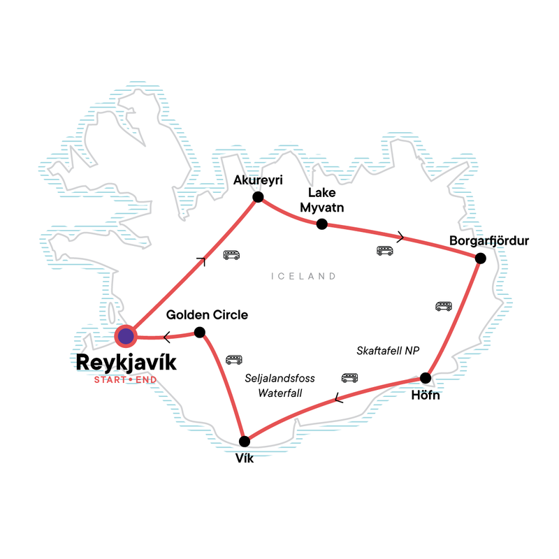 Map of Best of Iceland Tour