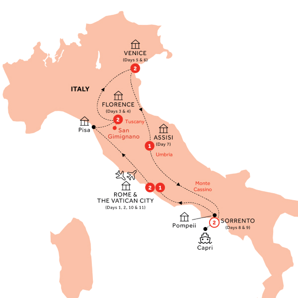 Map of Best of Italy Tour