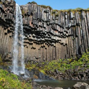 Black basalt columns at Svartifoss waterfall, Iceland