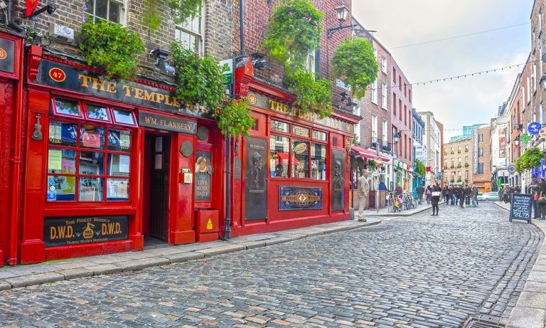 Cobblestone street in Dublin, Ireland