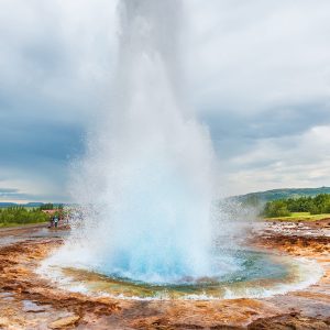 Eruption of Strokkur Geysir, Golden Circle route, Iceland