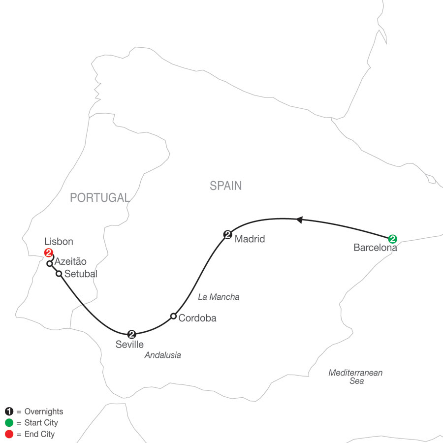 Map of Highlights of Spain & Portugal Tour