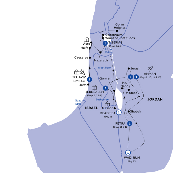 Map of Israel & Jordan tour