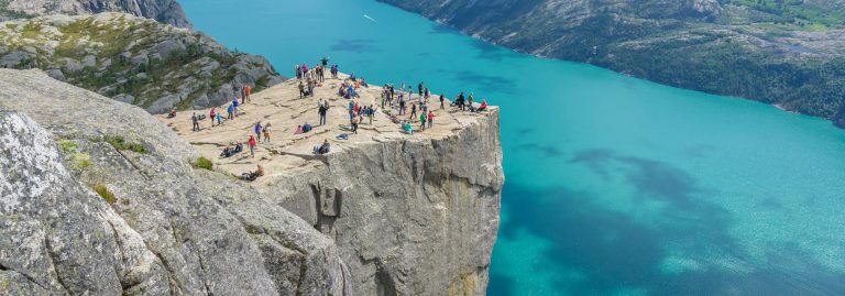 Famous cliff Pulpit Rock (Preikestolen) overlooking Lysefjorden, Norway