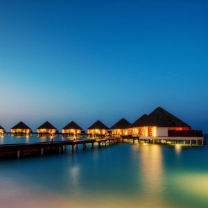 Water villas in hotel resort, Indian Ocean, Maldives