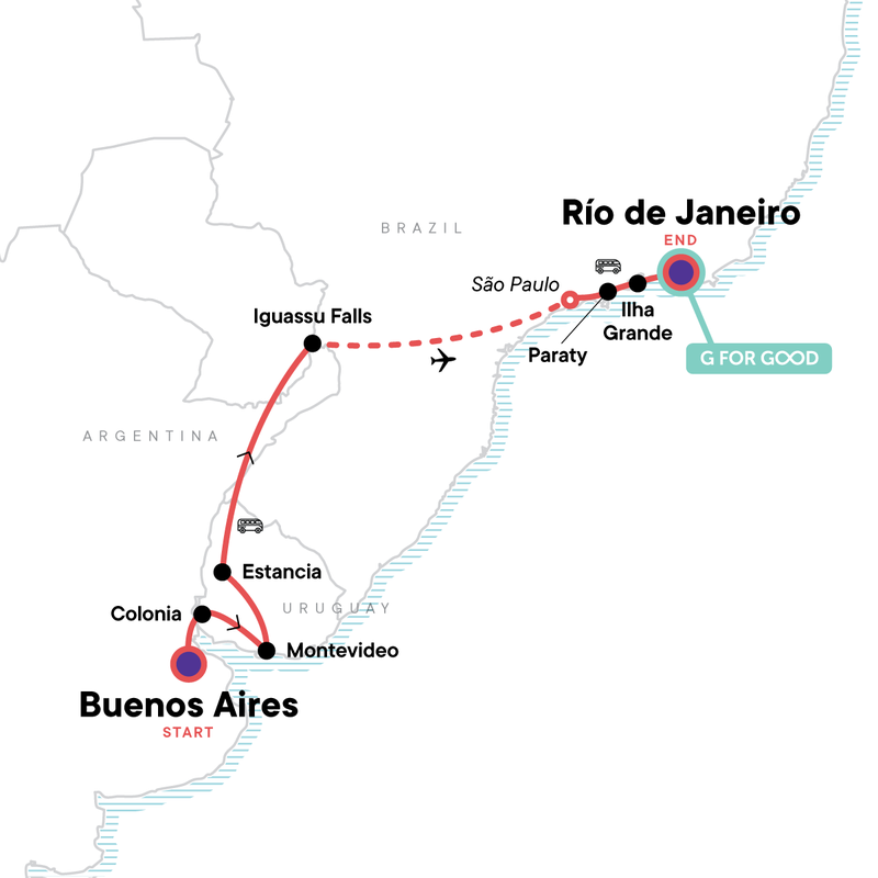 Map of Buenos Aires to Rio de Janeiro Tour