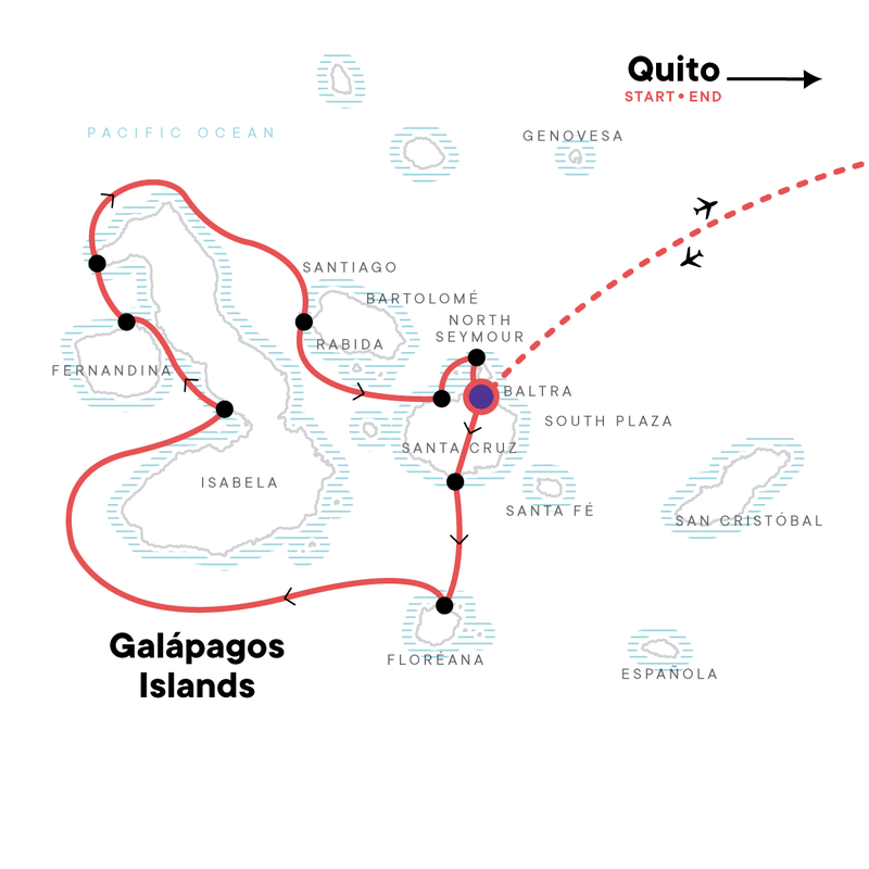 Map of Galápagos West & Central Islands Tour