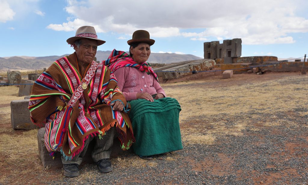 Inigineous couple at Tiwanaku, Bolivia
