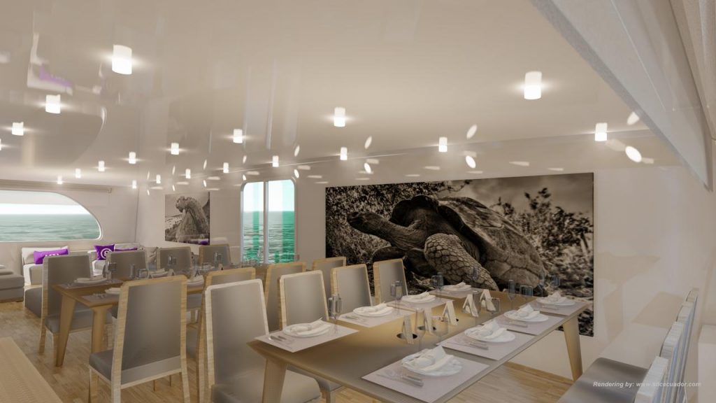 Dining room on the Reina Silvia Voyager