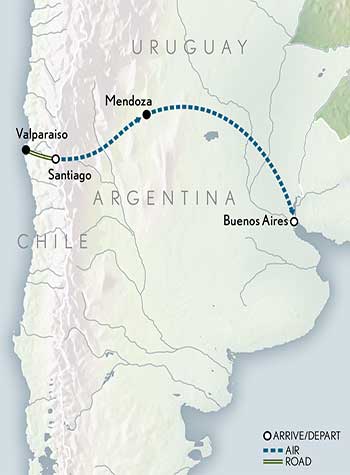 Map of Tailor Made Chile & Argentina Culinary Tour