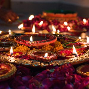 Diyas lit for Diwali, India