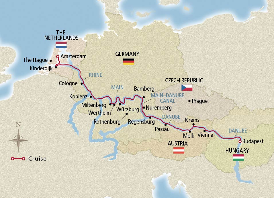 Map of Grand European Tour River Cruise