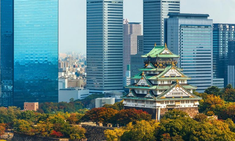 Osaka Castle and skyscrapers, Japan