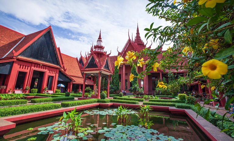 Traditional Khmer architecture in courtyard of National Museum of Cambodia