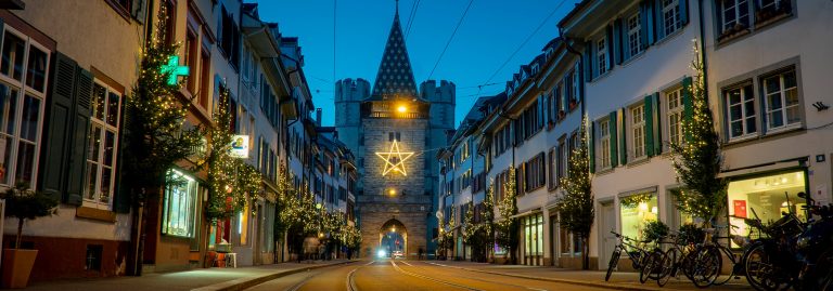 The Spalentor in Basel at Christmas