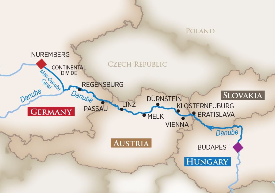 Map of Blue Danube Discovery river cruise
