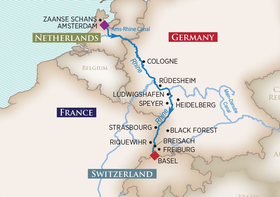 Map of Captivating Rhine river cruise