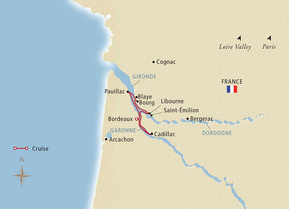 Map of Chateaux, Rivers, Wine river cruise