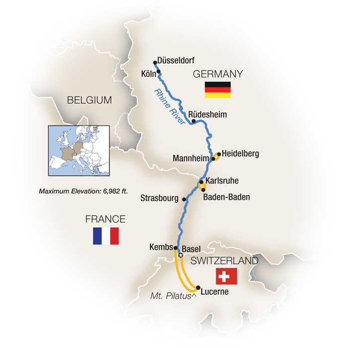 Map of Christmas Markets along the Rhine river cruise