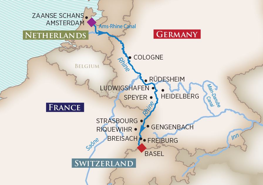 Map of Christmas on the Rhine river cruise