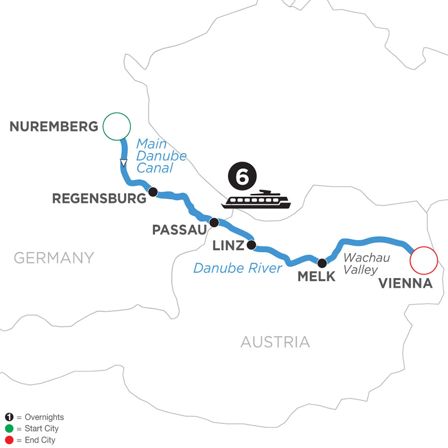 Map of Christmastime on the Danube river cruise
