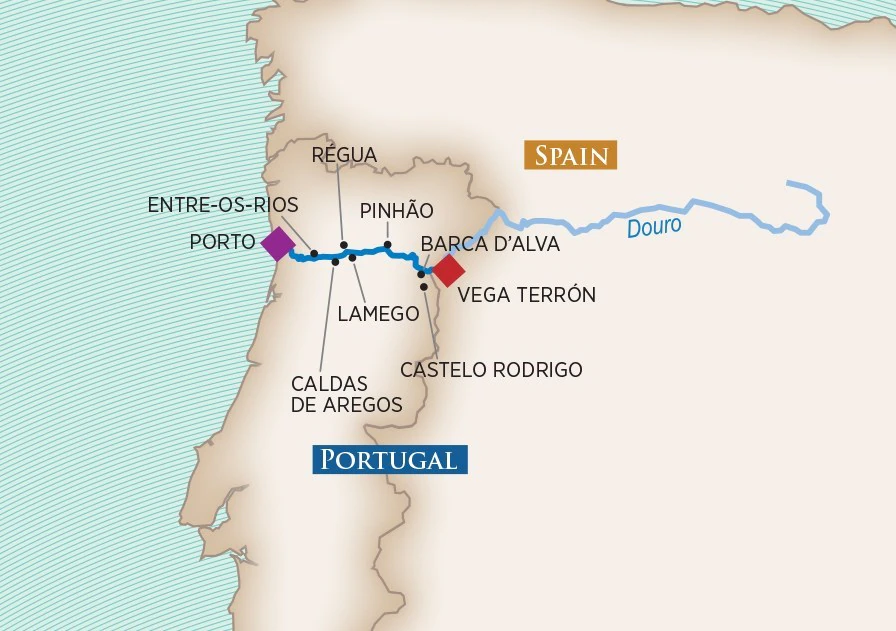 Map of the Flavors of Portugal & Spain river cruise