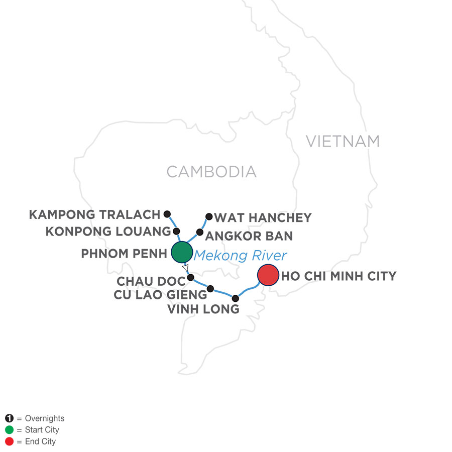 Map of Mekong Discovery river cruise