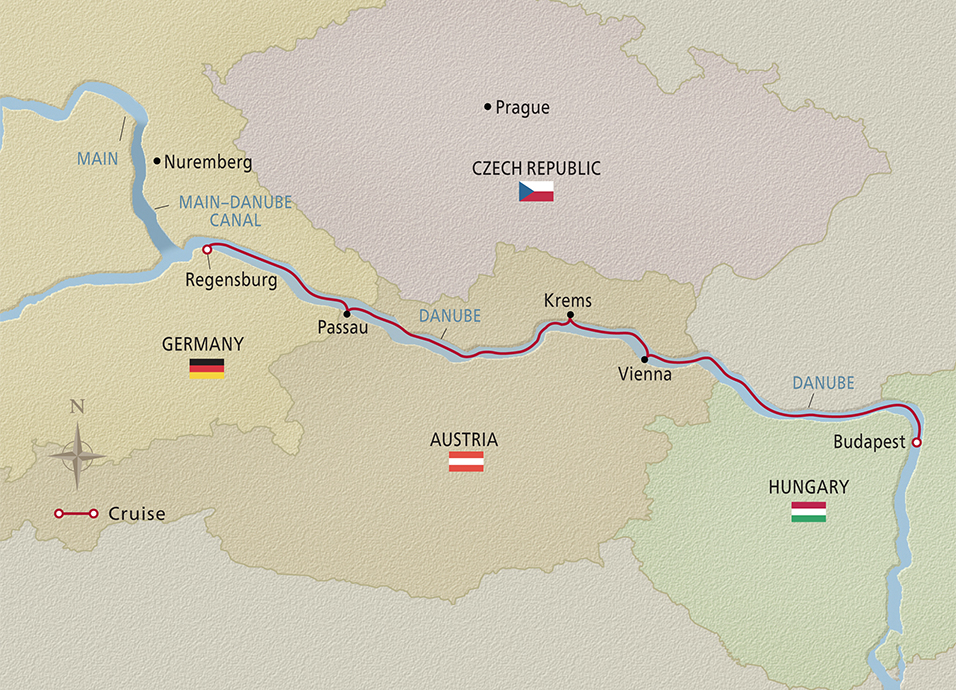 Map of Romantic Danube river cruise