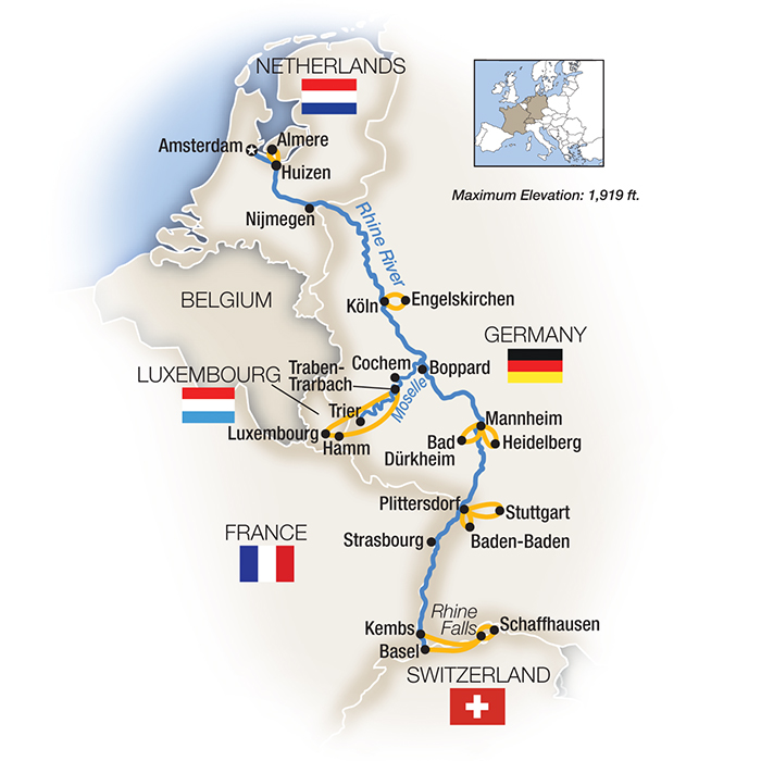 Map of Rhine & Moselle river cruise